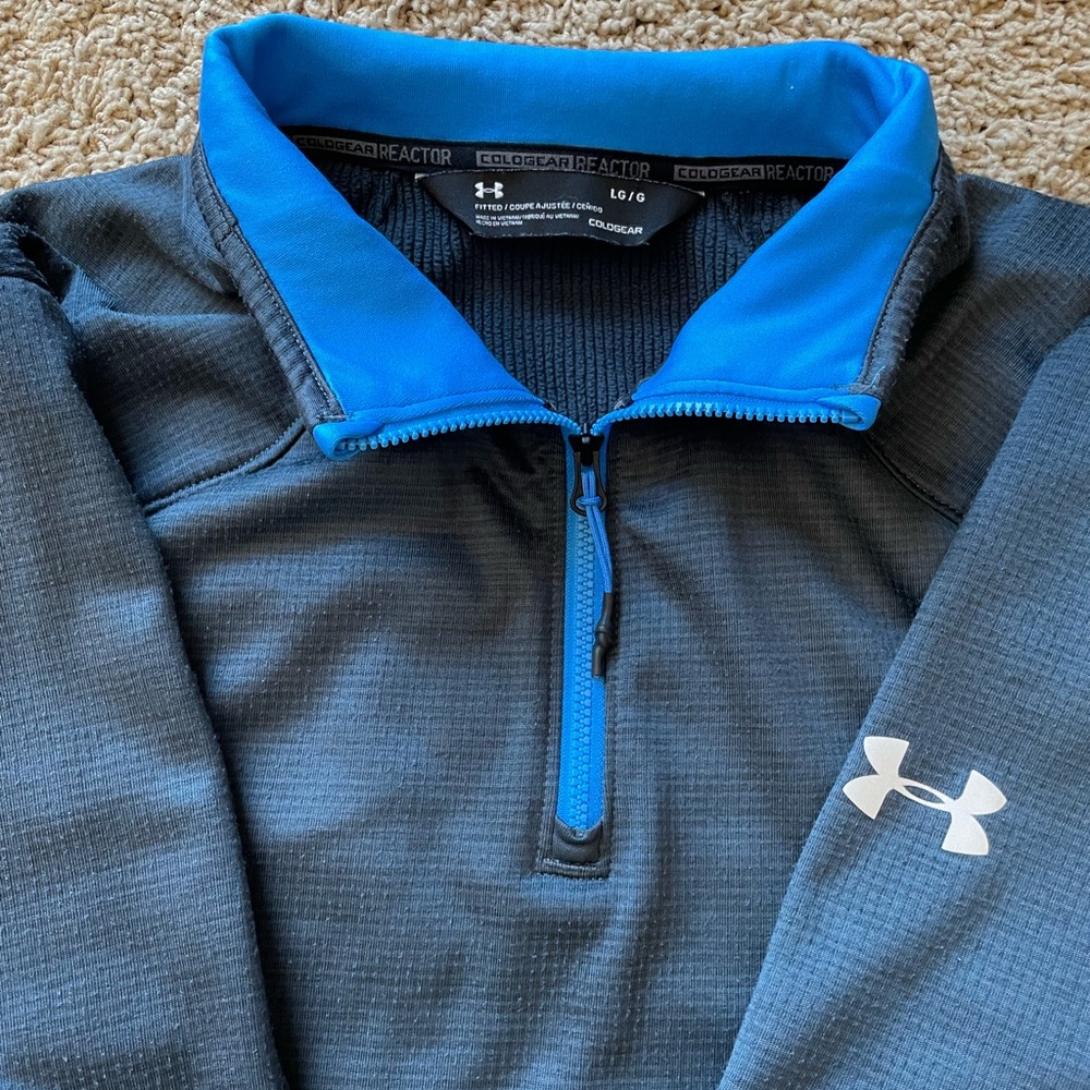 Under Armour 1/4 Zip Fitted Cold Gear Pullover, Size Large, Color Blue